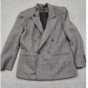 Giorgio Sant'Angelo Vintage Pure Wool Double Breasted Plaid Blazer Grey Petite 8